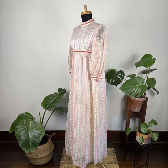 Vintage 1970s Lorrie Deb Floral Lace Victorian Prairie Dress, Gunne Sax Style - Picture 13 of 16